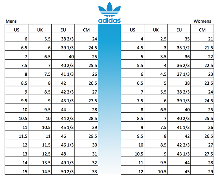 adidas shoes size chart